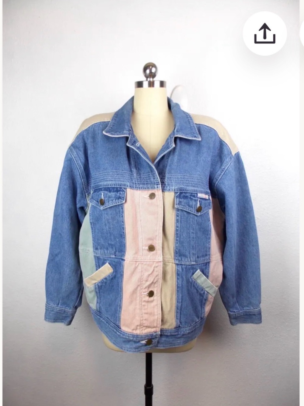 Vintage patch- Together Blue Denim Jacket with Pink, Cream & Mint Panels